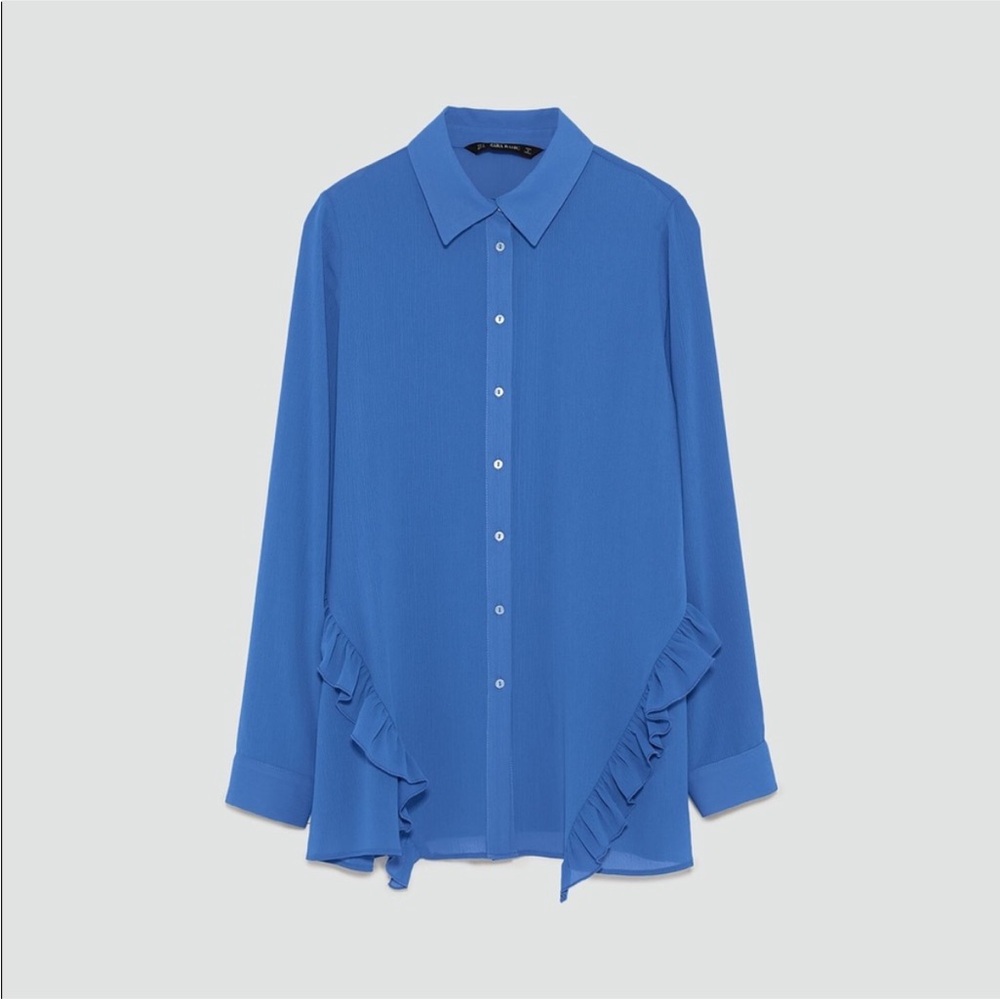 Zara Royal Blue Button Up Blouse Size XS
